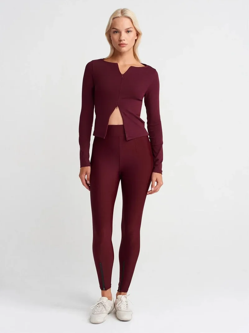 ديلفين Dilvin High-Waist Skinny Leggings With Zip Detail