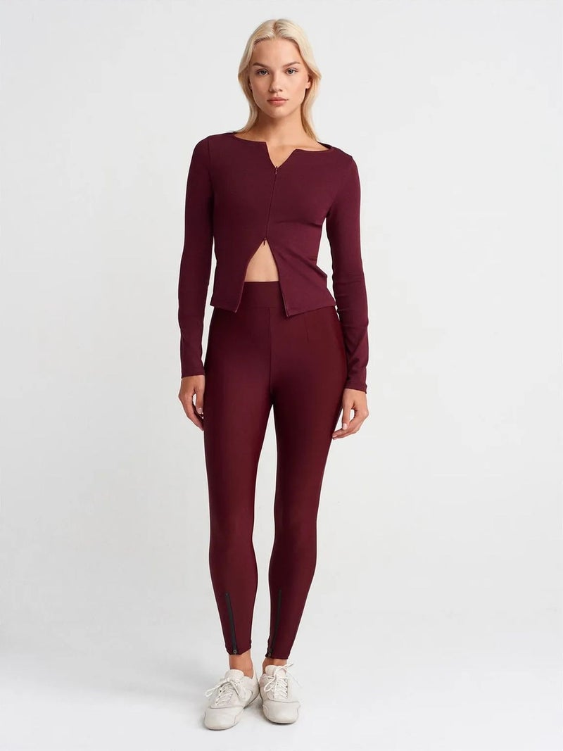 DILVIN High-Waist Skinny Leggings With Zip Detail - Image 1
