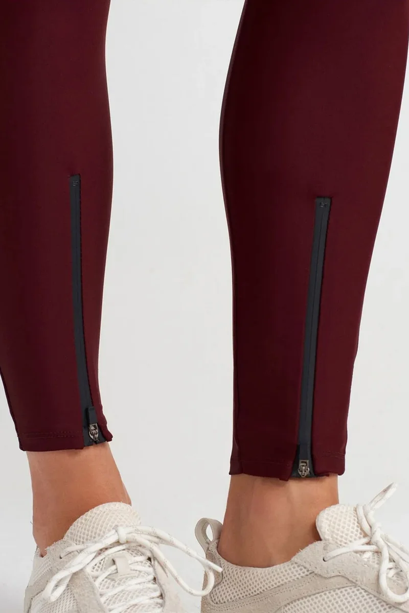Dilvin Burgundy Red DILVIN High-Waist Skinny Leggings With Zip Detail for Women | Best Price UAE