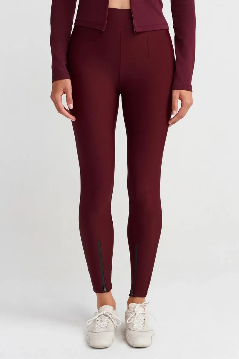 Dilvin Burgundy Red DILVIN High-Waist Skinny Leggings With Zip Detail for Women | Best Price UAE