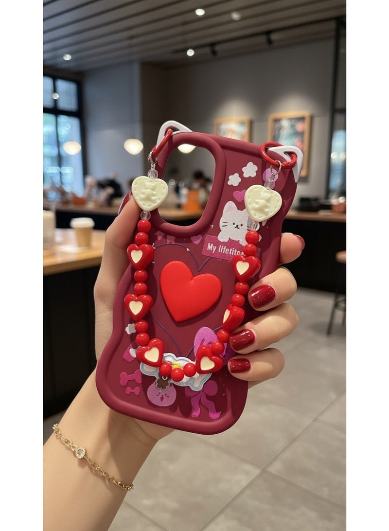 غطاء خلفي بتصميم فريد مزين بسلسلة من الخرز على شكل قلوب، متوافق مع هاتف سامسونج جالاكسي A07، مقاوم للصدمات والخدوش، مناسب للفتيات