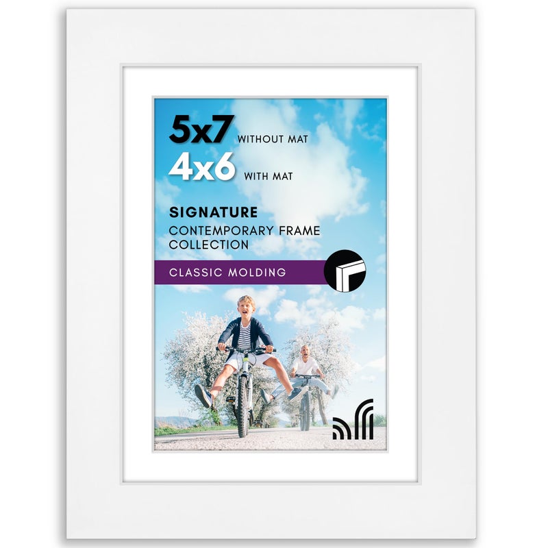 Americanflat 5x7 Picture Frame with ShatterResistant Glass Use as 4x6 Frame with Mat or Display 5x7 Photo Without Mat Signature Collection Picture Frames for Tabletop and Wall Display White