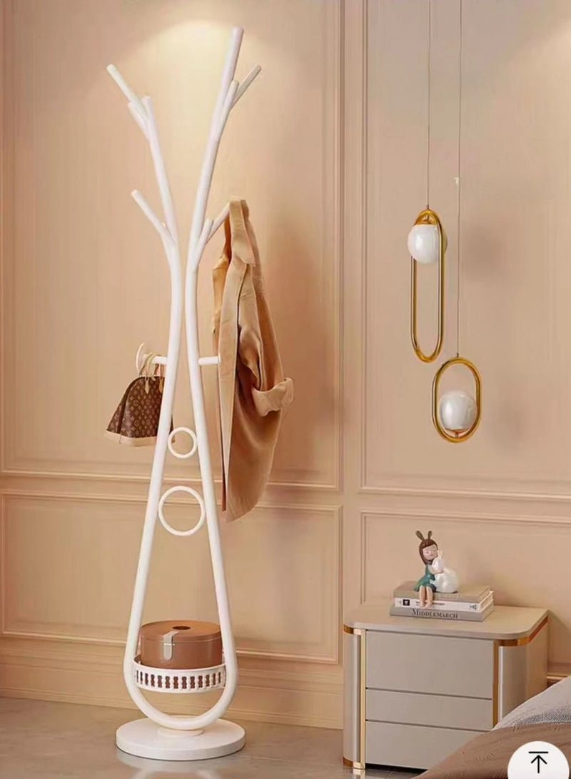 SHEE ONE Modern Sculptural Coat Rack by SHEE ONE | Rust-Resistant Metal Clothes & Coat Hanger with Multiple Hooks | Stable Round Base & Smart Bottom Storage | Ideal for Entryways & Small Rooms | Available in Multiple Elegant Colors | Dimensions: 172×30×30 cm | White Color - Image 1