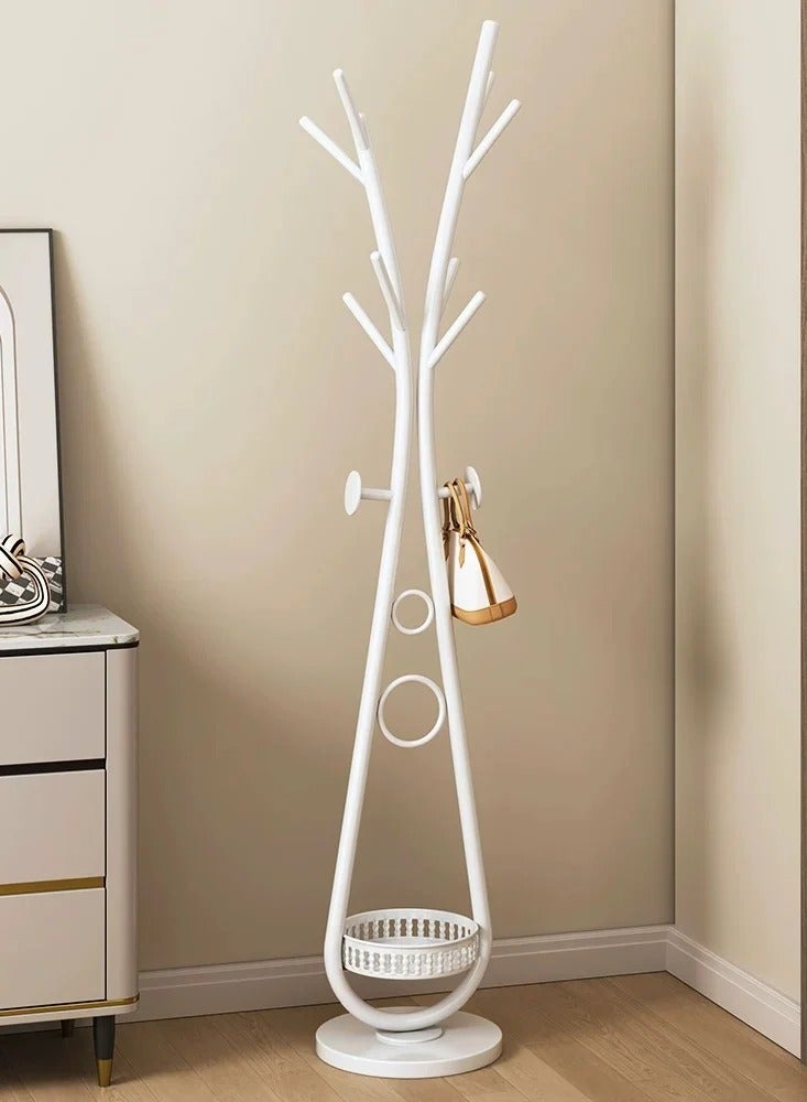 SHEE ONE Modern Sculptural Coat Rack by SHEE ONE | Rust-Resistant Metal Clothes & Coat Hanger with Multiple Hooks | Stable Round Base & Smart Bottom Storage | Ideal for Entryways & Small Rooms | Available in Multiple Elegant Colors | Dimensions: 172×30×30 cm | White Color - Image 3