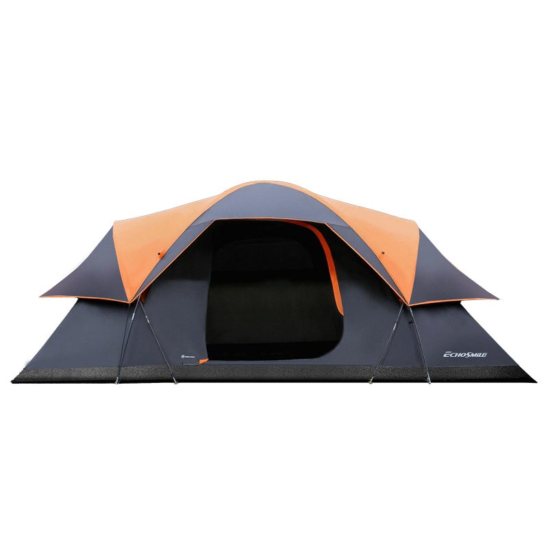 EchoSmile 10/12 Person Camping Tent â€“ Waterproof Windproof Tent with Rainfly Easy Set up, Black & Orange - Image 1
