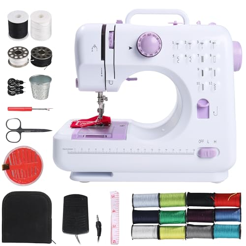 NEEDLENEST Portable Sewing Machine for Beginners - Mini Electric Sewing Machine with 12 Built-in Stitches, 2-Speed Foot Pedal, LED Light & Storage Drawer - Includes Sewing Kit for Kids & Adults - Image 1