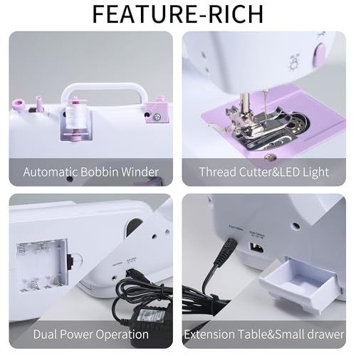 NEEDLENEST Portable Sewing Machine for Beginners - Mini Electric Sewing Machine with 12 Built-in Stitches, 2-Speed Foot Pedal, LED Light & Storage Drawer - Includes Sewing Kit for Kids & Adults - Image 5