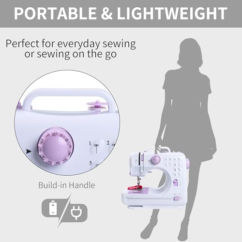 NEEDLENEST Portable Sewing Machine for Beginners - Mini Electric Sewing Machine with 12 Built-in Stitches, 2-Speed Foot Pedal, LED Light & Storage Drawer - Includes Sewing Kit for Kids & Adults - Image 3