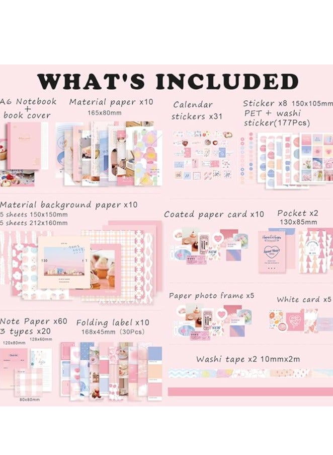 D&L Pink Scrapbooking Supplies Kit Journal Kit With Journaling Supplies Aesthetic Scrapbook Paper A6 Grid Notebook Kawaii Scrapbook Kit Art Craft DIY Gift For Adult Teen Girl Women - Image 3