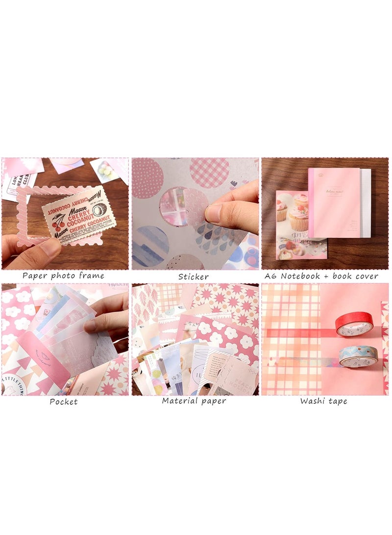 D&L Pink Scrapbooking Supplies Kit Journal Kit With Journaling Supplies Aesthetic Scrapbook Paper A6 Grid Notebook Kawaii Scrapbook Kit Art Craft DIY Gift For Adult Teen Girl Women - Image 4