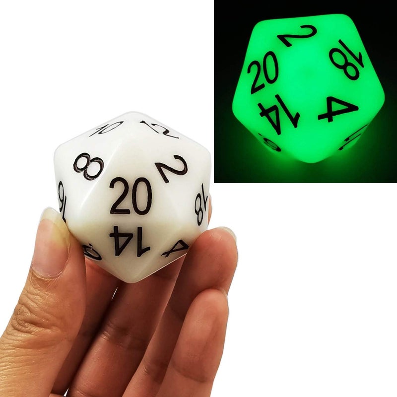 Bescon Jumbo Glowing D20 38MM, Big Size 20 Sides Dice Jade Glow in Dark, Big 20 Faces Cube 1.5 inch - Image 2