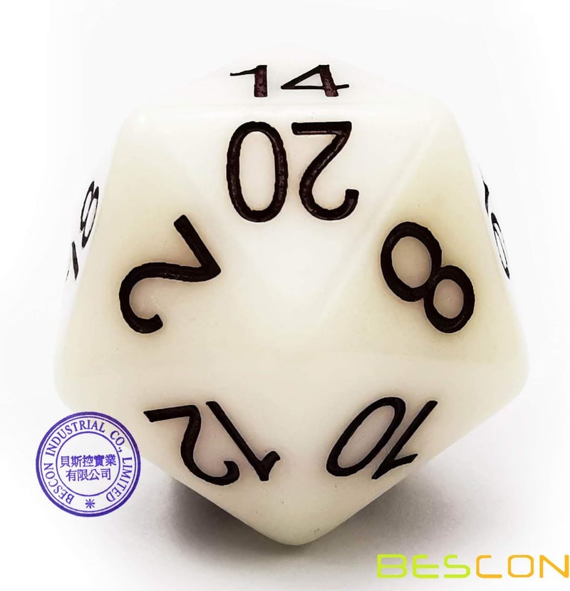 Bescon Jumbo Glowing D20 38MM, Big Size 20 Sides Dice Jade Glow in Dark, Big 20 Faces Cube 1.5 inch - Image 5