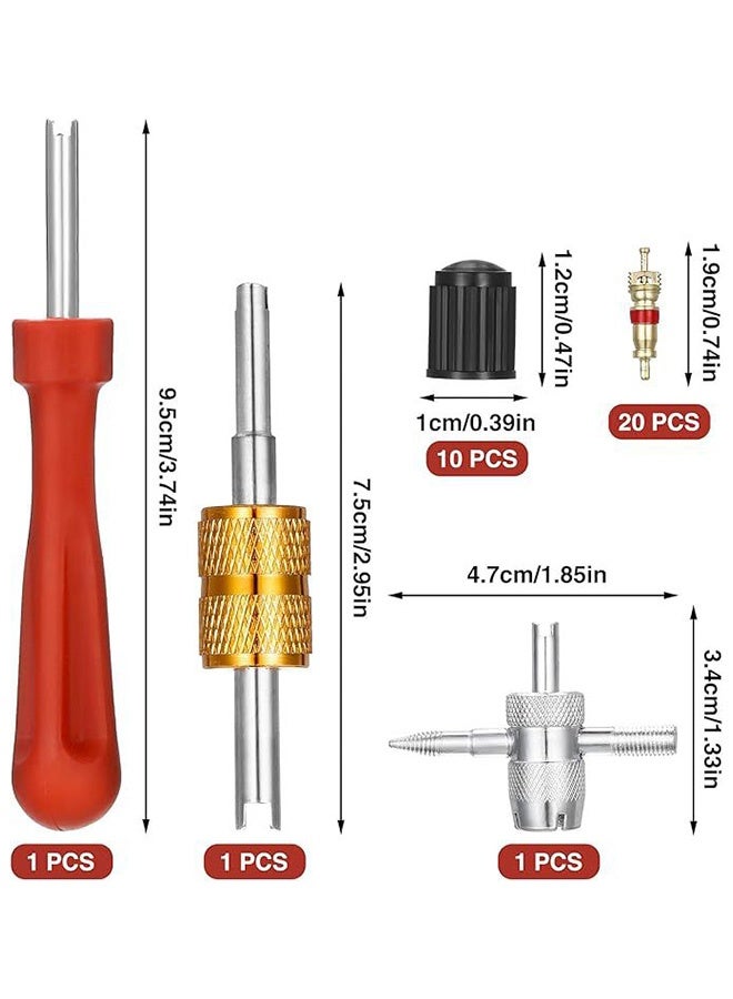 33PCS Tire Valve Stem Repair Tool Kit, 10 Valve Caps + 20 Cores + 3 Tools, Valve Core Remover Tool Set with Storage Box, for Car, Bike, Motorcycle Tire Maintenance - Image 2