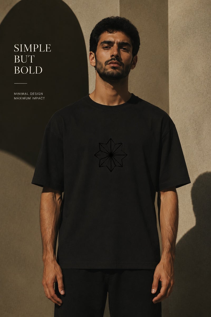 Men's Oversized Black Minimal Geometric Graphic T-Shirt Casual Short Sleeve Crew Neck Streetwear Tee - Image 2
