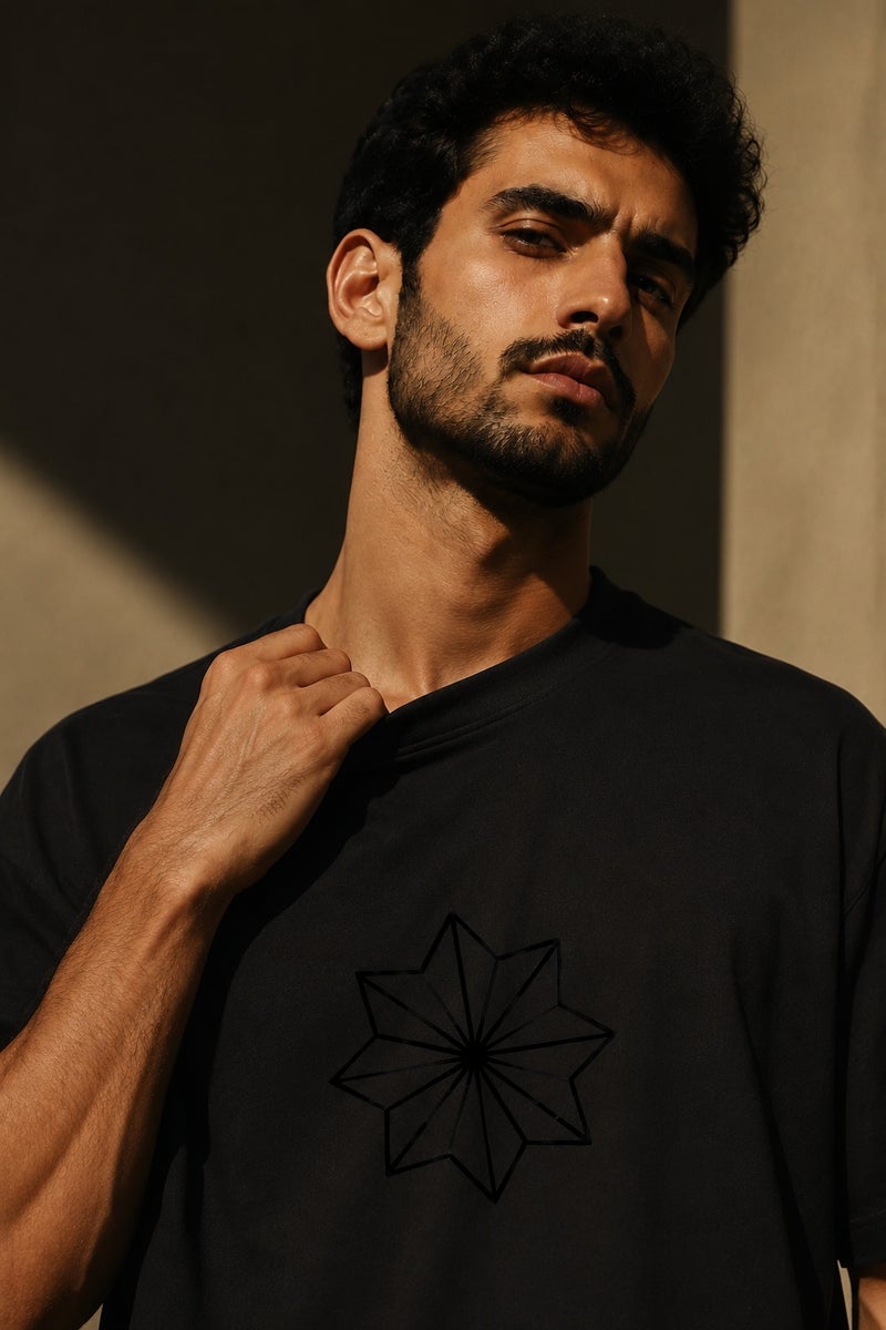 Men's Oversized Black Minimal Geometric Graphic T-Shirt Casual Short Sleeve Crew Neck Streetwear Tee - Image 5