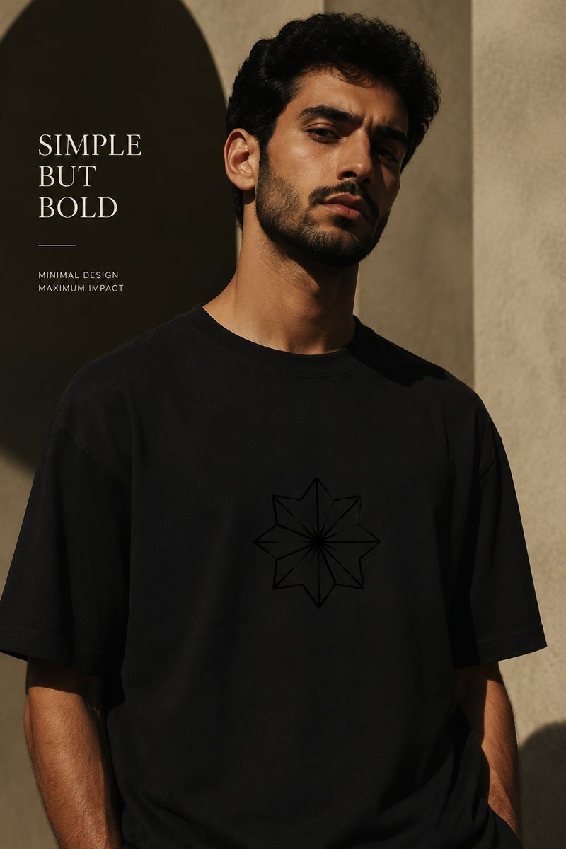 Men's Oversized Black Minimal Geometric Graphic T-Shirt Casual Short Sleeve Crew Neck Streetwear Tee - Image 1