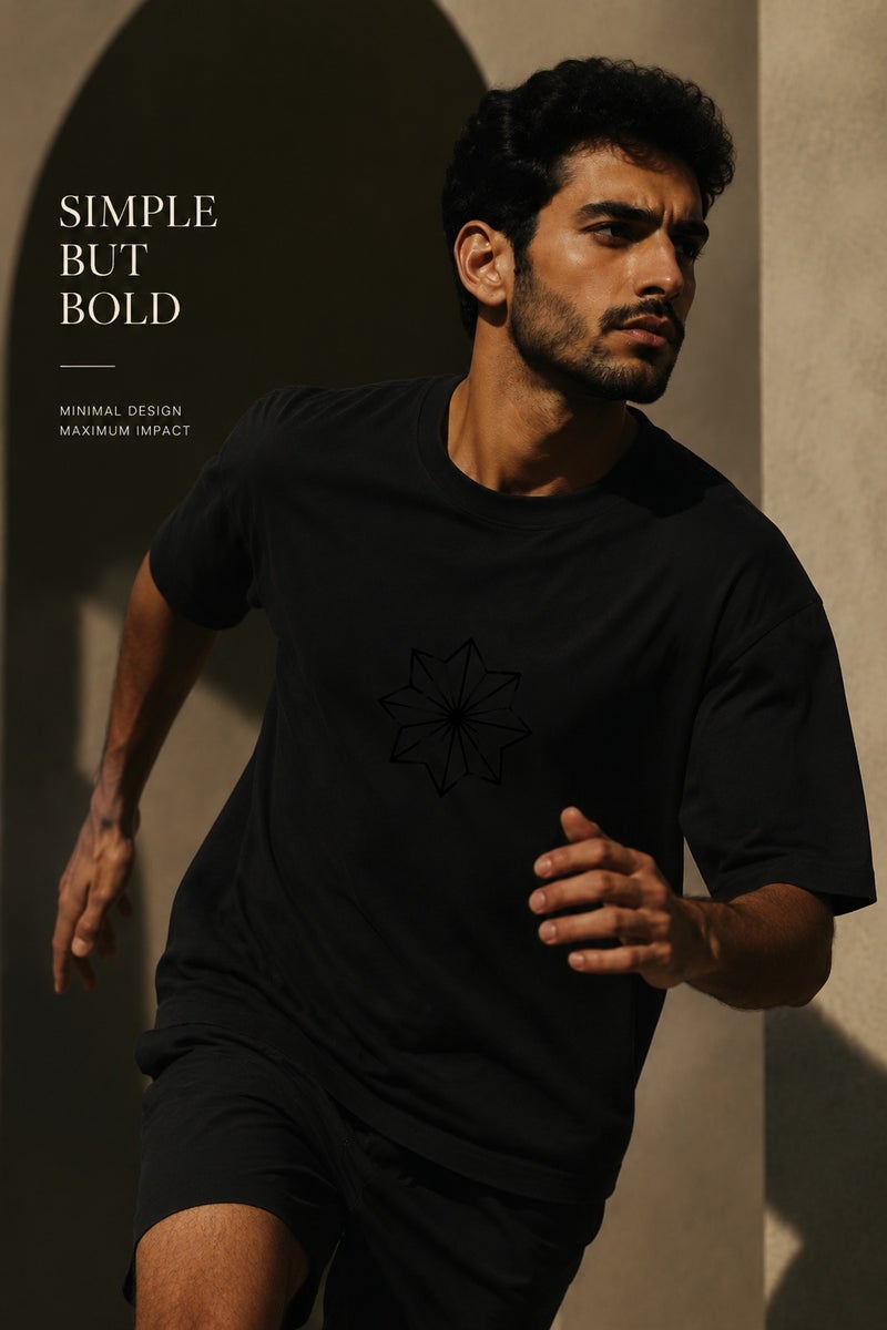 Men's Oversized Black Minimal Geometric Graphic T-Shirt Casual Short Sleeve Crew Neck Streetwear Tee - Image 3
