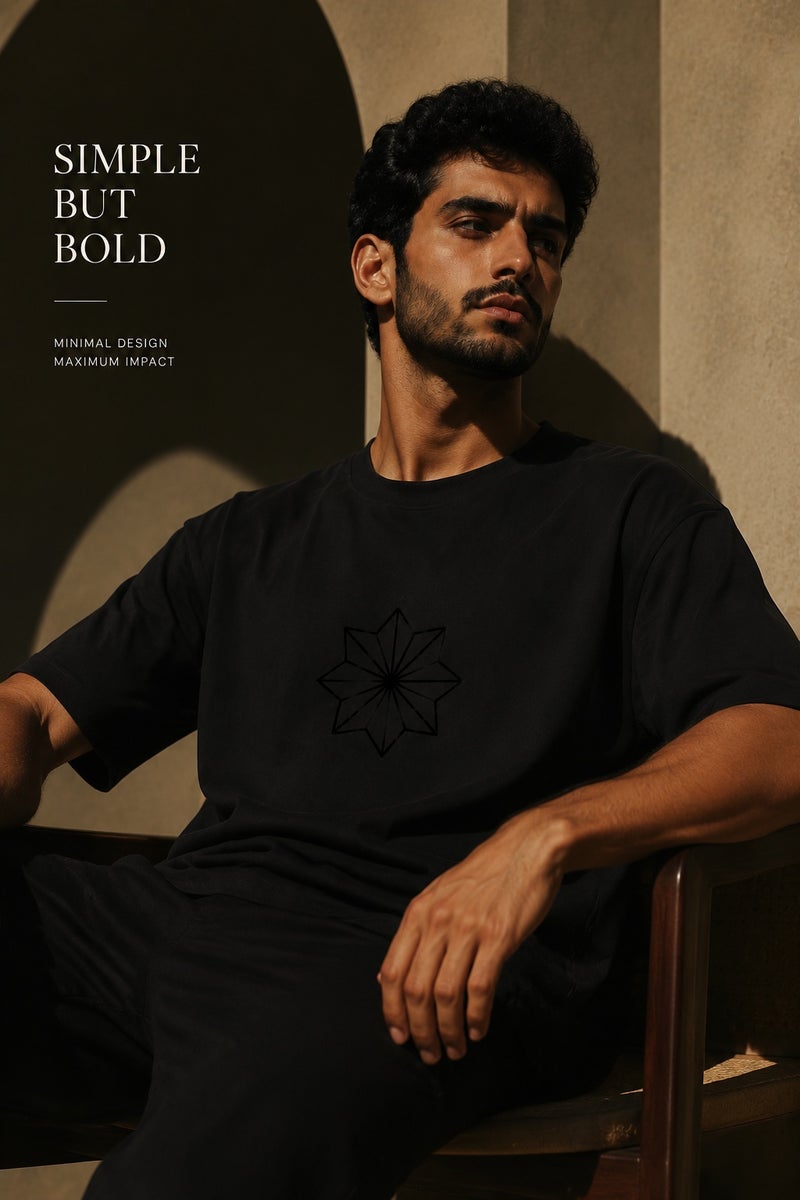 Men's Oversized Black Minimal Geometric Graphic T-Shirt Casual Short Sleeve Crew Neck Streetwear Tee - Image 4