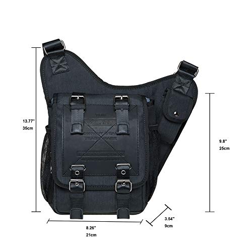KAUKKO Mens Vintage Canvas Shoulder Military Bag Sling Bags Chest Leather Patchwork Messenger Bag - Great Christmas Birthday Gift for Families and Friends (Nylon Black) - Image 5