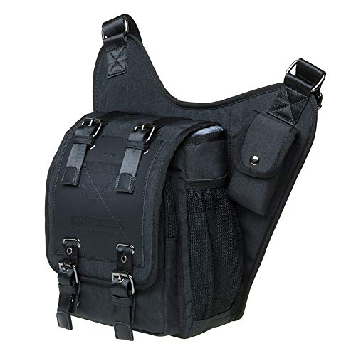 KAUKKO Mens Vintage Canvas Shoulder Military Bag Sling Bags Chest Leather Patchwork Messenger Bag - Great Christmas Birthday Gift for Families and Friends (Nylon Black) - Image 2