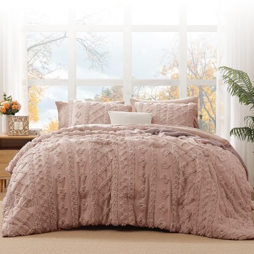 WRENSONGE Full Size Comforter Set with Sheets - 7 Pieces Rusty Pink Tufted Bed in a Bag Full Shabby Chic Bedding Sets with 1 Comforter, 2 Sheets, 2 Pillowcases & 2 Shams - Image 2