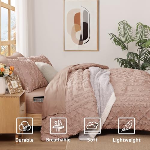 WRENSONGE Full Size Comforter Set with Sheets - 7 Pieces Rusty Pink Tufted Bed in a Bag Full Shabby Chic Bedding Sets with 1 Comforter, 2 Sheets, 2 Pillowcases & 2 Shams - Image 4