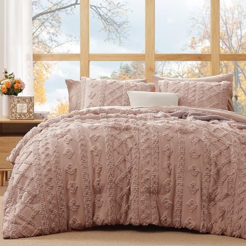 WRENSONGE Full Size Comforter Set with Sheets - 7 Pieces Rusty Pink Tufted Bed in a Bag Full Shabby Chic Bedding Sets with 1 Comforter, 2 Sheets, 2 Pillowcases & 2 Shams - Image 1