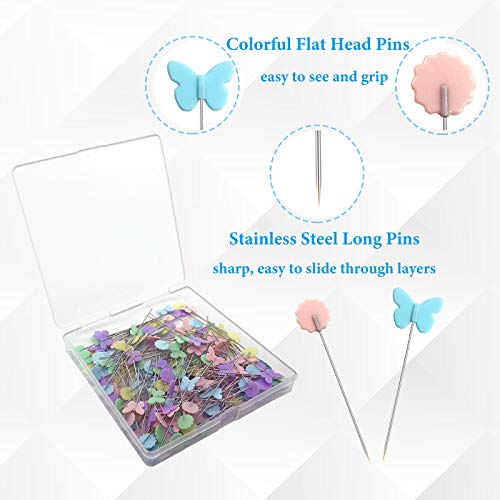 Hovesty 200pcs Sewing Pins Flat Head Straight Pins with Butterfly and Flower Colored Heads, Long 2.16inch Quilting Pins for Dressmaker, Craft, Sewing Project and DIY Decoration (Butterfly and Flower) - Image 3