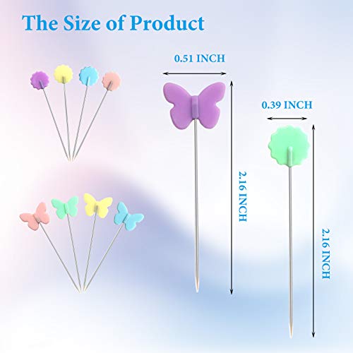 Hovesty 200pcs Sewing Pins Flat Head Straight Pins with Butterfly and Flower Colored Heads, Long 2.16inch Quilting Pins for Dressmaker, Craft, Sewing Project and DIY Decoration (Butterfly and Flower) - Image 2