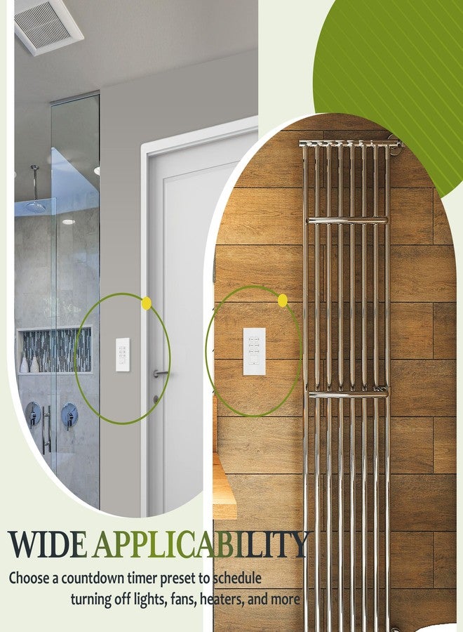 TG 1-Hour Countdown Timer Switch, for Bathroom Exhaust Fans, Heaters, Lights, LED Indicator, 120VAC 800W, No Neutral Wire Required, UL Listed, Screwless Wall Plate, White, 1 Pack - Image 2