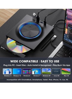 ماركة غير محددة محرك DVD خارجي، ناسخ أقراص مضغوطة، مشغل DVD مع محاور USB 3.0 و USB-C وقارئ بطاقة SD، DVD محمول، محرك CD ROM +/-RW، محرك CD محمول لأجهزة الكمبيوتر المحمولة وماكينتوش  - Image 5