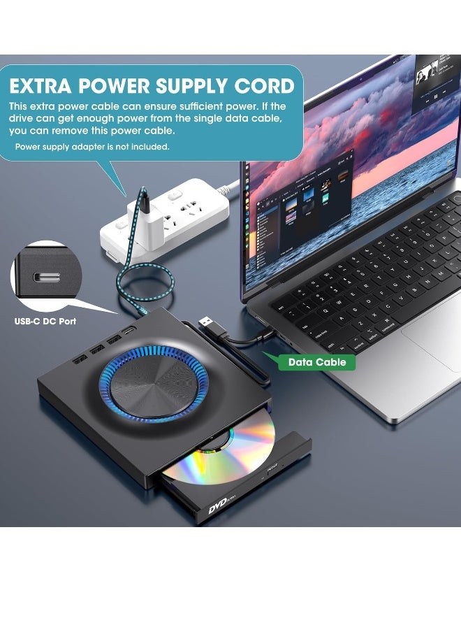ماركة غير محددة - محرك DVD خارجي، ناسخ أقراص مضغوطة، مشغل DVD مع محاور USB 3.0 و USB-C وقارئ بطاقة SD، DVD محمول، محرك CD ROM +/-RW، محرك CD محمول لأجهزة الكمبيوتر المحمولة وماكينتوش - Image 1