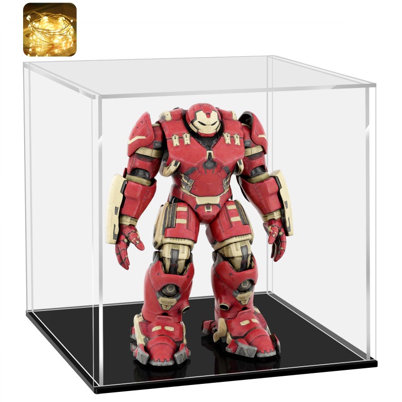 LANSCOERY LANSCOERY Acrylic Display Case, Assemble Small Showcase Display Box for Collectibles, with Dustproof & Seamless Display Design 4x4x4inch Black Base  - Image 1