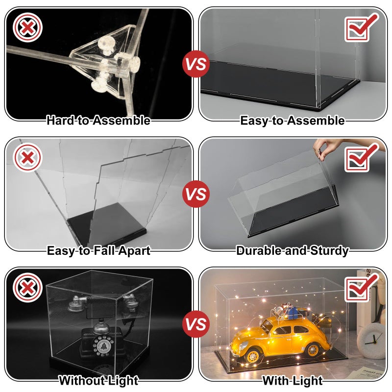 LANSCOERY LANSCOERY Acrylic Display Case, Assemble Small Showcase Display Box for Collectibles, with Dustproof & Seamless Display Design 4x4x4inch Black Base  - Image 4