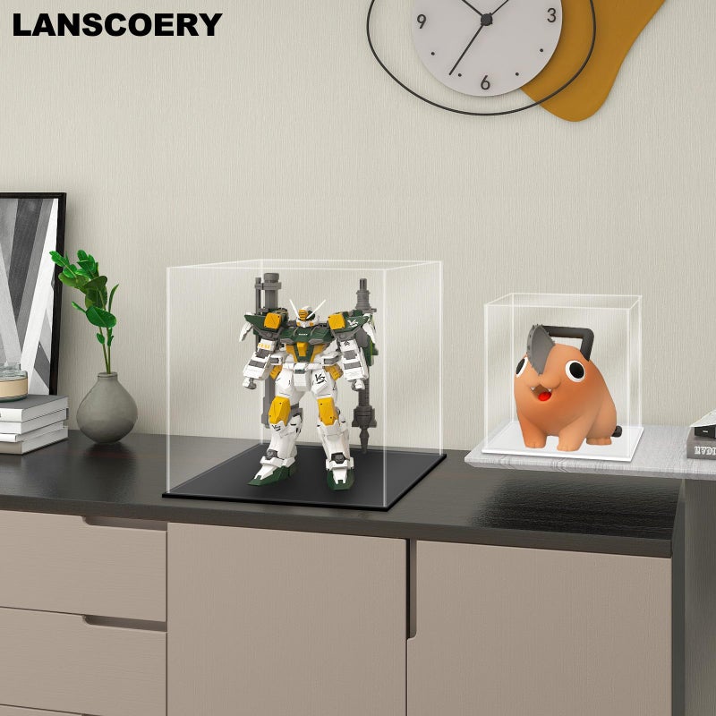 LANSCOERY LANSCOERY Acrylic Display Case, Assemble Small Showcase Display Box for Collectibles, with Dustproof & Seamless Display Design 4x4x4inch Black Base  - Image 5