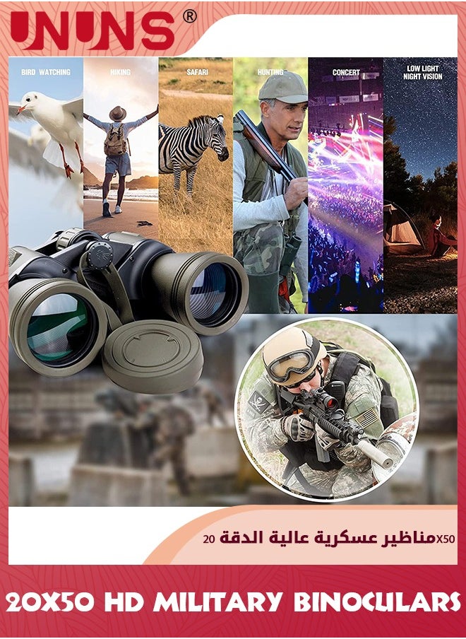 UNUNS - منظار عسكري 20x50 للبالغين والمراهقين، مناظير تكتيكية عالية القوة، مناظير احترافية عالية الدقة مقاومة للماء، مناظير تلسكوبية لمشاهدة الطيور والصيد ومراقبة النجوم وعلم الفلك والحفلات الرياضية - Image 1