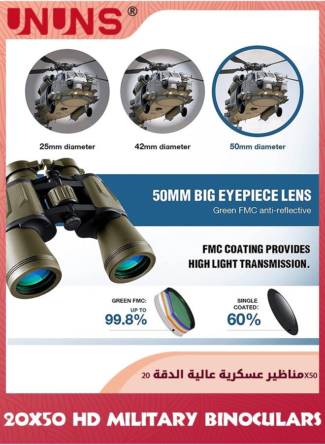 UNUNS - منظار عسكري 20x50 للبالغين والمراهقين، مناظير تكتيكية عالية القوة، مناظير احترافية عالية الدقة مقاومة للماء، مناظير تلسكوبية لمشاهدة الطيور والصيد ومراقبة النجوم وعلم الفلك والحفلات الرياضية - Image 1