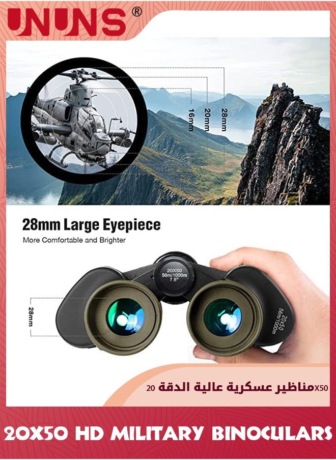 UNUNS - منظار عسكري 20x50 للبالغين والمراهقين، مناظير تكتيكية عالية القوة، مناظير احترافية عالية الدقة مقاومة للماء، مناظير تلسكوبية لمشاهدة الطيور والصيد ومراقبة النجوم وعلم الفلك والحفلات الرياضية - Image 1