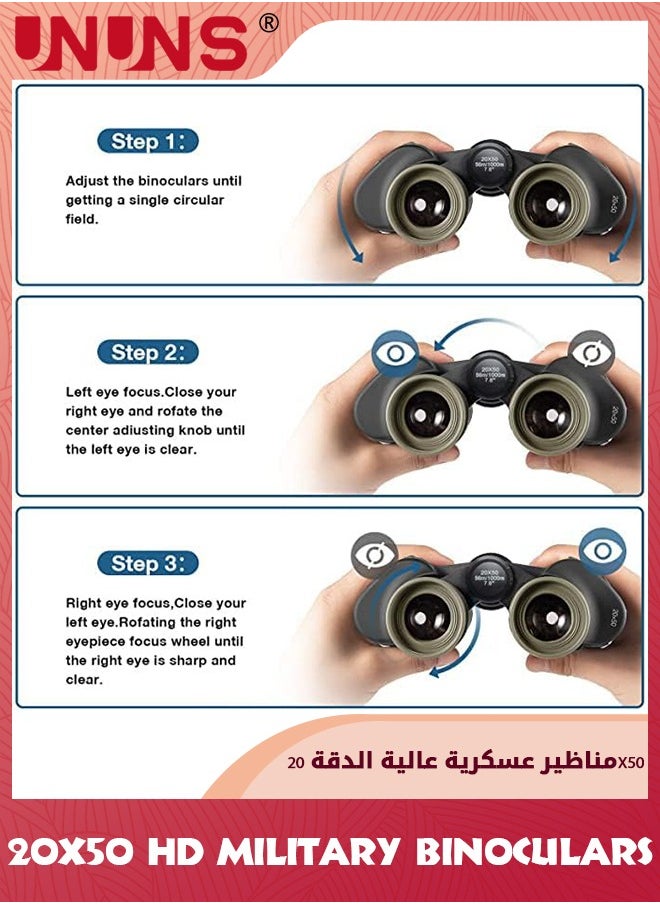 UNUNS - منظار عسكري 20x50 للبالغين والمراهقين، مناظير تكتيكية عالية القوة، مناظير احترافية عالية الدقة مقاومة للماء، مناظير تلسكوبية لمشاهدة الطيور والصيد ومراقبة النجوم وعلم الفلك والحفلات الرياضية - Image 1