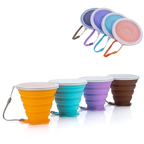 JBER Silicone Collapsible Travel Cup, 4 Pack Silicone Folding Camping Cup with Lids Expandable Drinking Cup Set BPA Free Reusable Portable Graduated for Outdoor Hiking Travel - Image 1