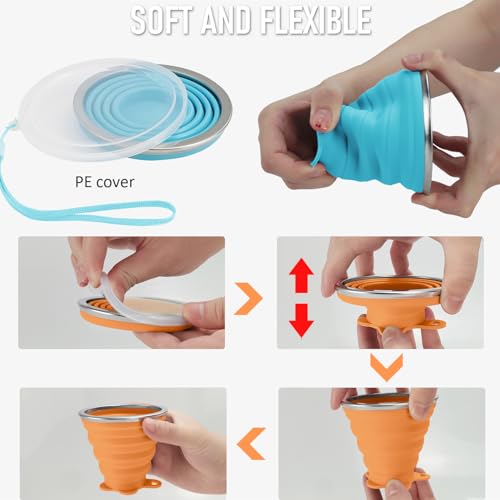 JBER Silicone Collapsible Travel Cup, 4 Pack Silicone Folding Camping Cup with Lids Expandable Drinking Cup Set BPA Free Reusable Portable Graduated for Outdoor Hiking Travel - Image 5