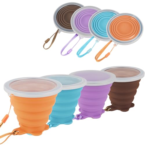JBER Silicone Collapsible Travel Cup, 4 Pack Silicone Folding Camping Cup with Lids Expandable Drinking Cup Set BPA Free Reusable Portable Graduated for Outdoor Hiking Travel - Image 2