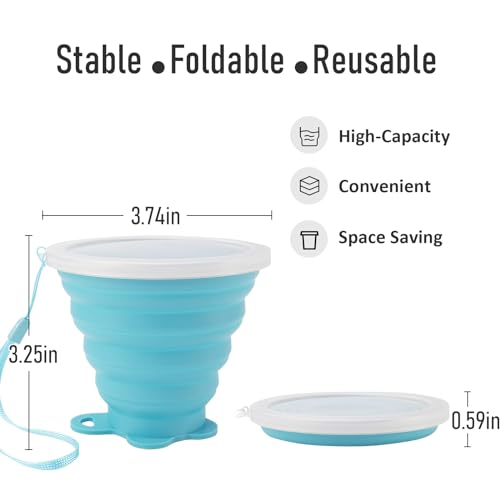 JBER Silicone Collapsible Travel Cup, 4 Pack Silicone Folding Camping Cup with Lids Expandable Drinking Cup Set BPA Free Reusable Portable Graduated for Outdoor Hiking Travel - Image 3