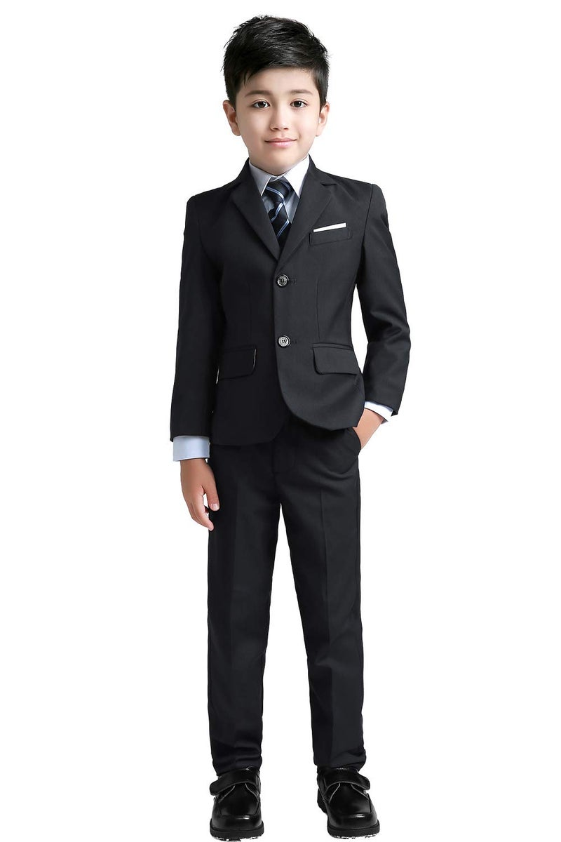 YuanLu Boys Suit with Blazer Dress Pants Vest Shirt and Tie Kids Suits for Wedding Outfits Size 3T Black