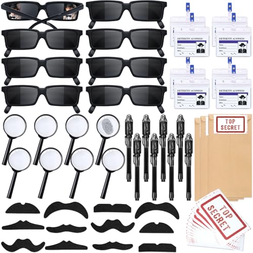SNLN Spy Detective Party Favors Birthday Supplies for Kids Detective Glasses Invisible Ink Pen Magnifying Glass Pass Card Envelope Fake Mustache Sticker Boys Goodie Bag Stuffer Filler Classroom Prizes - Image 1
