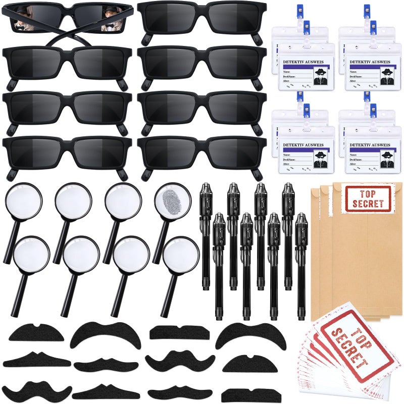 SNLN Spy Detective Party Favors Birthday Supplies for Kids Detective Glasses Invisible Ink Pen Magnifying Glass Pass Card Envelope Fake Mustache Sticker Boys Goodie Bag Stuffer Filler Classroom Prizes - Image 3