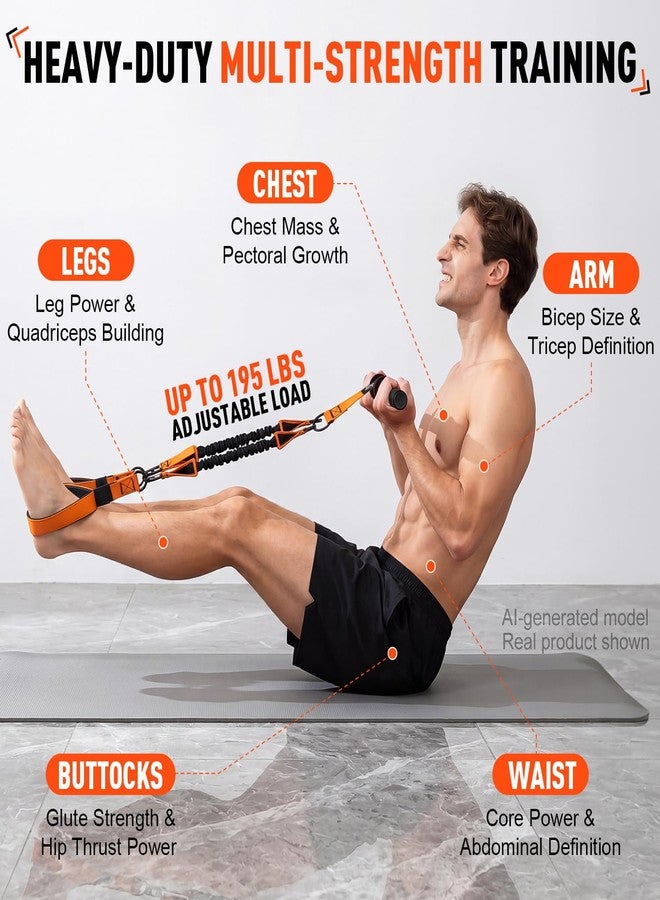 NTIUYOT 195LBS Heavy Duty Pedal Resistance Band with Handle, Sit Up Exercise Equipment for Men | Foot Pedal Exerciser Band for Home Gym, Abs, Core, Arm & Leg Strength Training - Image 2