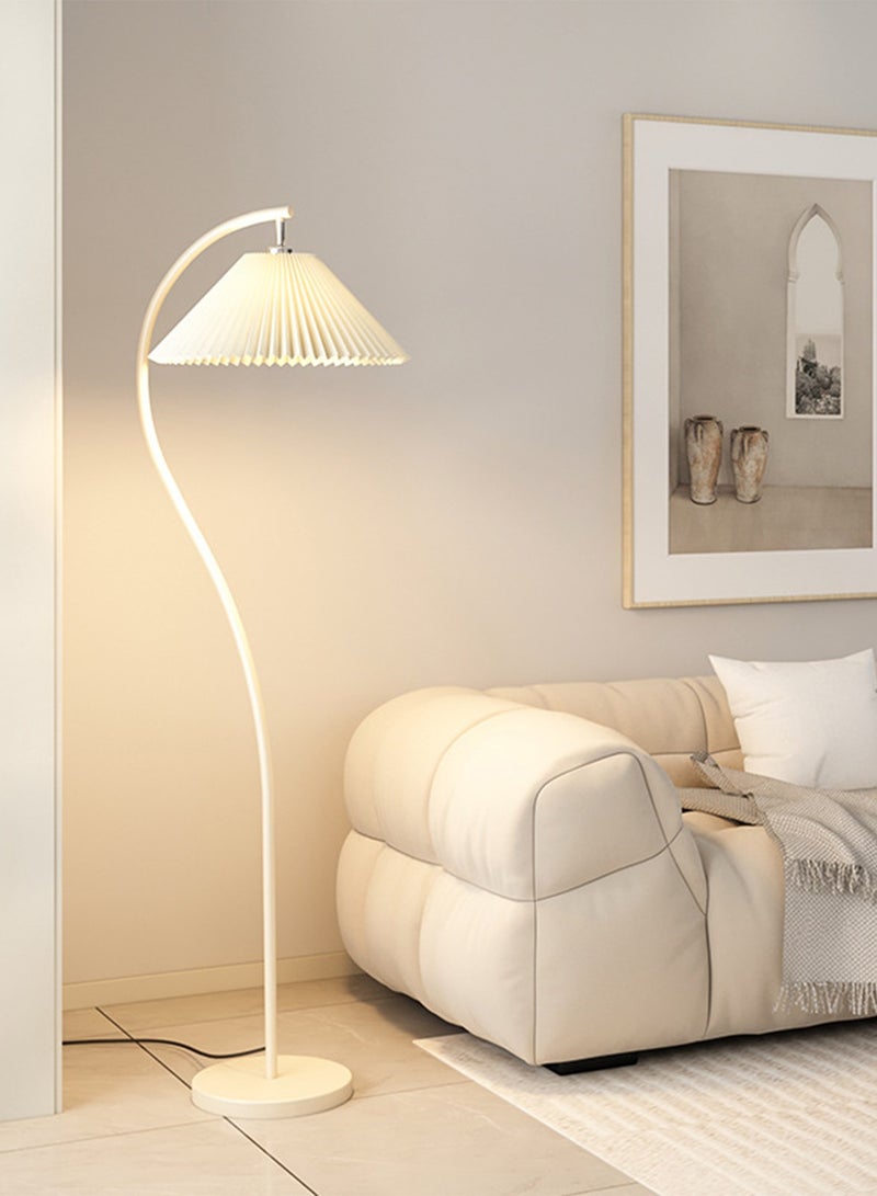 غرانفين مصباح أرضي LED قابل للتعتيم بـ 3 ألوان من Nordic مصباح قائم إبداعي حديث لغرفة المعيشة وغرفة النوم وإضاءة أرضية داخلية مع عاكس الضوء من القماش المطوي 12 وات أبيض 28x50x152 سنتيمتر  - Image 1