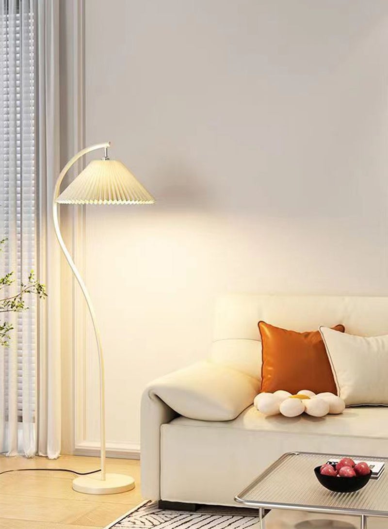 غرانفين مصباح أرضي LED قابل للتعتيم بـ 3 ألوان من Nordic مصباح قائم إبداعي حديث لغرفة المعيشة وغرفة النوم وإضاءة أرضية داخلية مع عاكس الضوء من القماش المطوي 12 وات أبيض 28x50x152 سنتيمتر  - Image 2