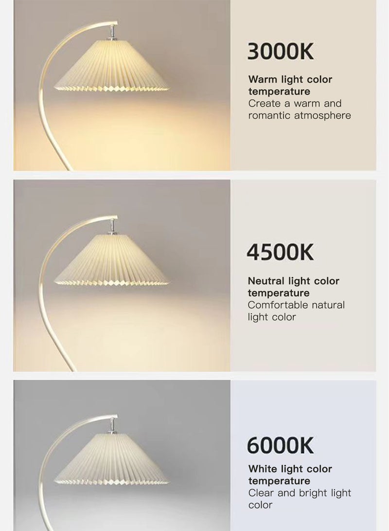 غرانفين مصباح أرضي LED قابل للتعتيم بـ 3 ألوان من Nordic مصباح قائم إبداعي حديث لغرفة المعيشة وغرفة النوم وإضاءة أرضية داخلية مع عاكس الضوء من القماش المطوي 12 وات أبيض 28x50x152 سنتيمتر  - Image 4